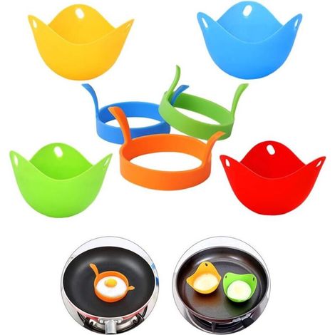 Ensemble de 3 moules à œufs antiadhésifs en silicone + 4 pochoirs à œufs pochés (1/4)