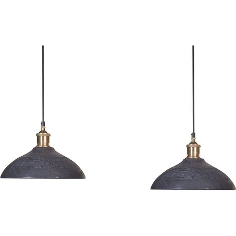 Lampe pendante en bois de Manguier Plafond Suspension Éclairage Maison Fait à la main Noir et Laiton Cheyaar