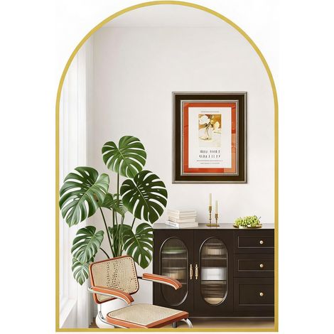 Miroir peinture murale arqué moderne – Cadre en métal doré, verre trempé 5mm, sécurité et style, installation peinture muralee ou posée, idéal salle de bain/chambre/salon – Finition 24x36'' Edge Type (1/5)