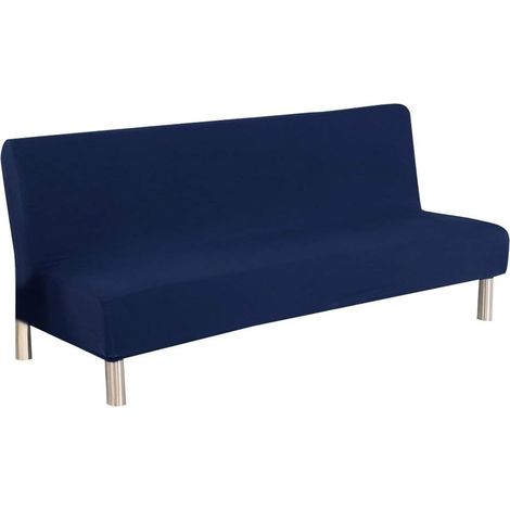1 Housse De Canapé Clic Clac Extensible 3 Places Sans Accoudoirs 180-210cm Polyester Bleu Marine Salon (1/5)