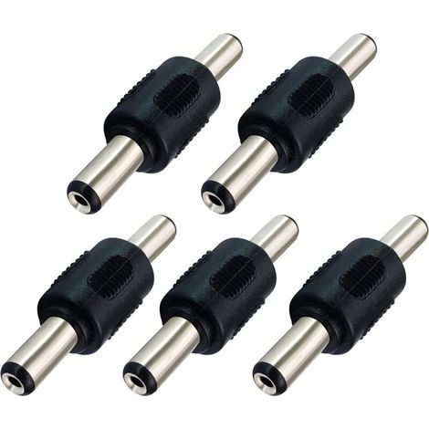 DC 5.5 mm x 2.1 mm Power Adapter, DC Barrel Power 2.1 mm x 5.5 mm Male to Male Connector Coupler, for CCTV Camera, LED Light, Mini Fan (5 Pack/Male) (1/5)