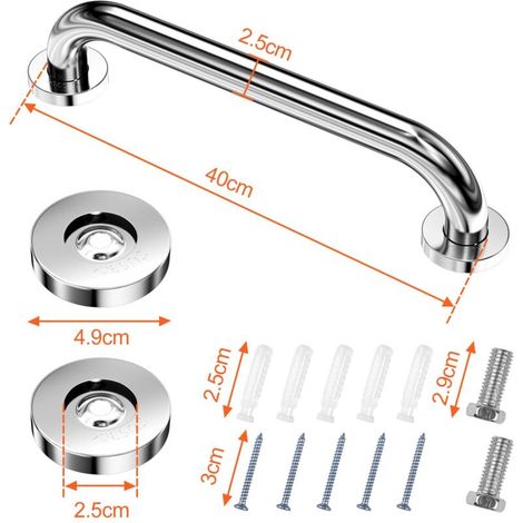 Maniglione di sostegno per WC, supporto per maniglia doccia in acciaio inox, maniglione di sostegno angolato per bagno da 40 cm, binari per doccia, corrimano per vasca da bagno per anziani/disabili/ba (1/4)