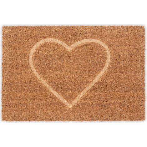 Relaxdays Felpudo de Entrada, Coco, Alfombrilla para Puerta, Corazón en Relieve, 40x60 cm, Interior y Exterior, Natural