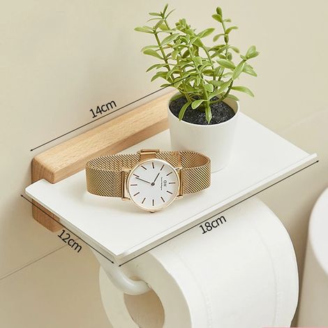 (Style 14) Ensemble de rangement de salle de bain en bois et métal sans perçage – Porte-papier toilette mural, porte-savon et boîte à mouchoirs – Organisateur sans perçage (1/5)