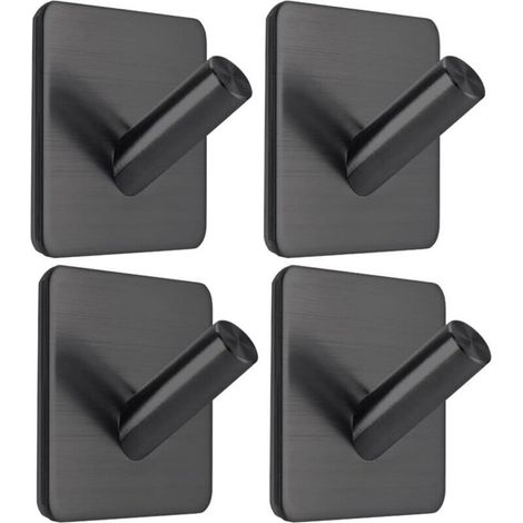 Crochets adhésifs pour serviettes, baton en acier inoxydable étanche sur les crochets de douche, porte-serviettes pour suspendre, noir mat, salle de bain, cuisine, 4 paquets (1/4)