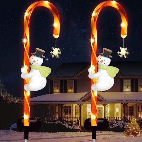 2 pièces de lumières de Père Noël solaires pour jardin, bâtons de Noël en sucre LED, lampe de pelouse étanche pour décoration de jardin de Noël, pour l'extérieur jardin cour balcon allée (1/5)