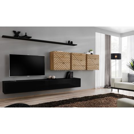 Ensemble de 7 meubles muraux "Switch VII " pour TV en bois - Noir et Beige - L 340 x H 150 x P 40 cm - Livraison gratuite