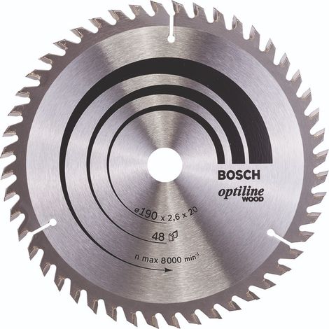 BOSCH DISCO SIERRA OPTILINE MADERA130 X 2.4 X 20/16D: 20WZ Diámetro disco x eje (mm) 190x20 Número de dientes 48