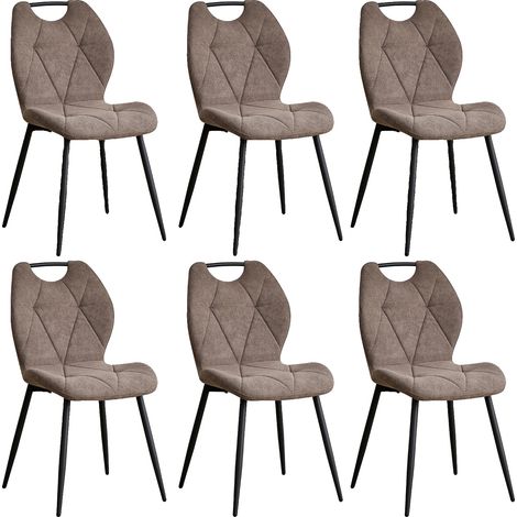 Sillas de comedor, de tela suave, estilo minimalista moderno, 6 piezas, color marrón. (1/2)