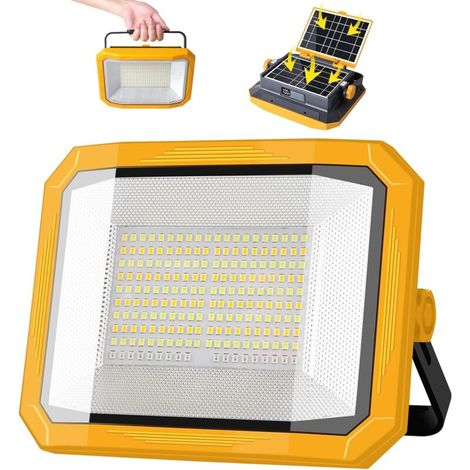 Vtizikl Projecteur LED Rechargeable 100W, Projecteur LED Chantier Portable 12000LM Super Lumineux avec 2 Panneau Solaire, 4 Modes d'éclairage pour Site de Construction, Camping, Atelier (1/4)