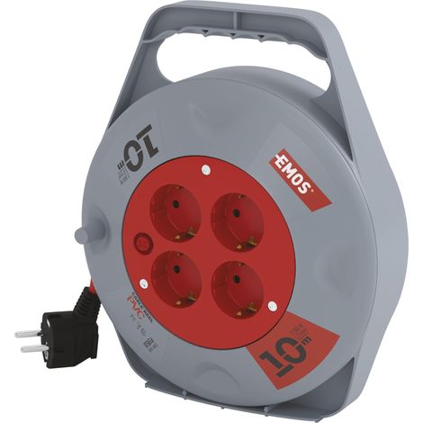 Mini Enrouleur de câble de 10 m - 4 Prises Schuko - 230 V, 10 A, 2300 W - Isolation en PVC - H05VV-F3G 1,0 mm² - avec Interrupteur Thermique - IP20 pour l'intérieur (1/5)