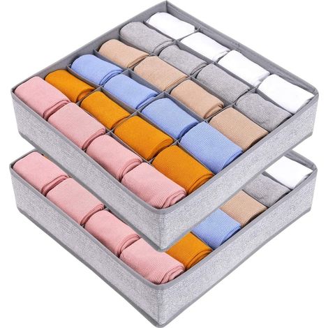 Lot de 2 Organisateur de Tiroir Pliable Non-tissé pour Sous-vètements, Soutien-gorges, Chaussettes Boîte de Rangement à Compartiment Gain de Place, Rangement Chaussettes(Gris clair),KoleZy (1/5)