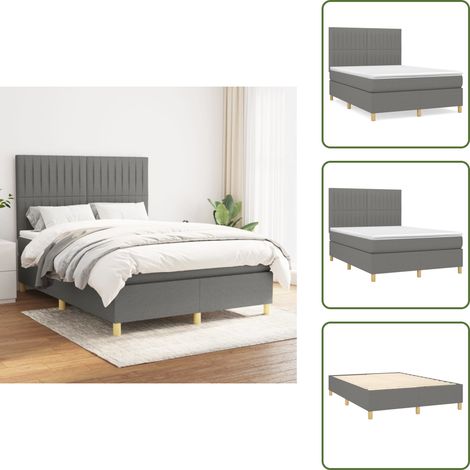 Boxspringbett mit Matratze Dunkelgrau 140x190 cm Stoff - Boxspringbett - Doppelbett - Bettenrahmen - Matratze - Nachttisch (1/5)