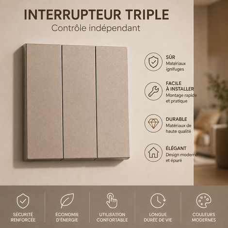 Interrupteur mural 3 touches simple allumage Série Z doré Soft Touch 3 gang 1 way 13 × 9 × 10 cm 150 g – Livraison gratuite