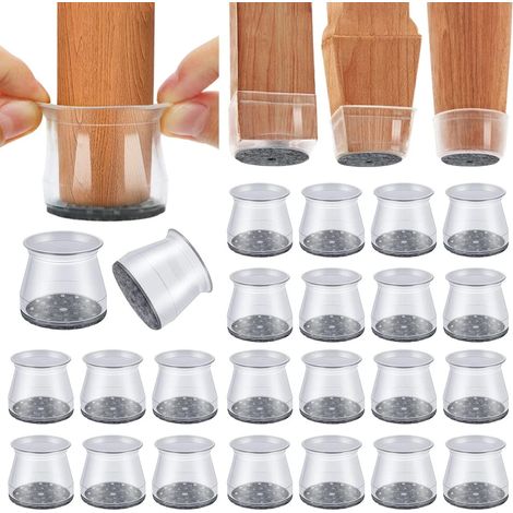 Lot de 24 petits protège-pieds de chaise, patins de protection en silicone pour meubles, protège-pieds de table, embouts de protection pour pieds de tabouret (transparents) (1/4)