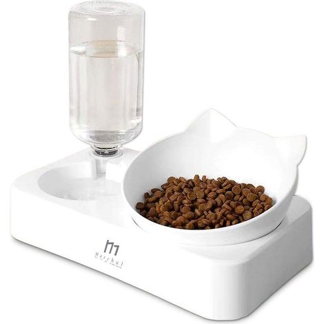 Katzennapf, 15° neigbar, Anti-Erbrechen-Katzennapf, 2-in-1-Haustiernapf mit automatischem Wasserreservoir, geeignet für Katzen und Welpen (1/5)