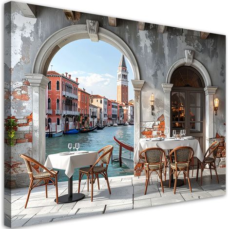 Image sur Toile, Venise Restaurant avec vue sur la ville et le canal,30x20 (1/4)