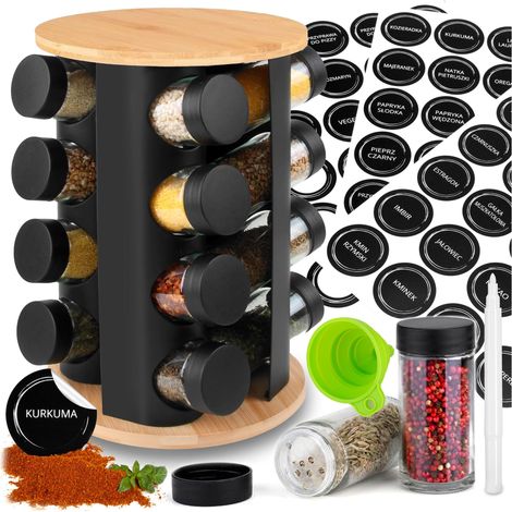 Étagère à épices rotative ROMERO, 16 pots + 72 autocollants (1/5)