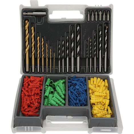 Foret À Bois En Acier Rapide - Jeu De 300 Pièces Avec Forets Hélicoïdaux Et Chevilles En Plastique - Pour Perceuse À Percussion (1/5)
