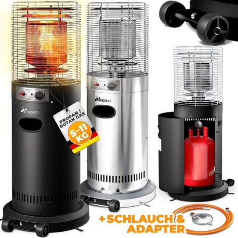 TRESKO® Heizstrahler Gas 11 kW mit Rollen  Outdoor Terrassenheizer für 5 & 11 kg Gasflaschen  Gasheizstrahler für Terrasse, Balkon & Garten  Gasheizer Heizpilz mit Schlauch & Regler (1/5)