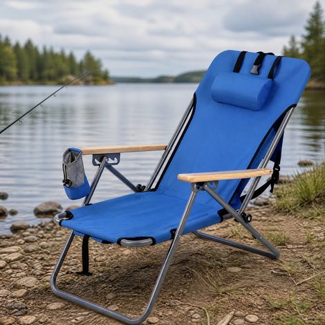 Silla plegable de jardín azul con respaldo reclinable en 4 posiciones (1/5)