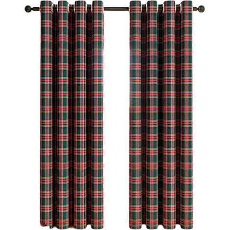 Rideaux à Motif Tartan/Plaid Écossais - Décoration de Fenêtre - Filtre à Lumière - Style Ferme avec Oeillets
