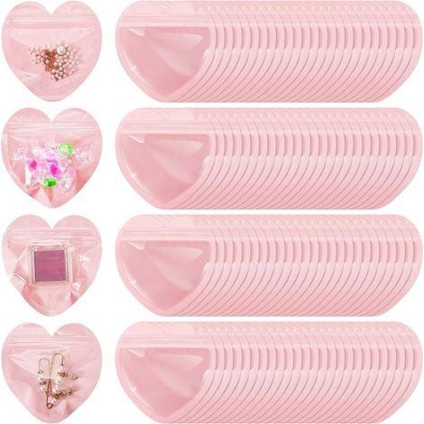 50 scatole portagioie in PVC a forma di cuore, sacchetti richiudibili a forma di cuore dalla forma unica, sacchetti regalo richiudibili, autoadesivi (1/4)