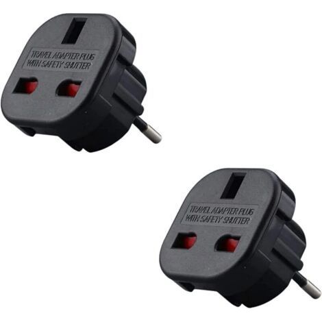 Pack of 2 English Socket to French Socket Adapter - Type G to Type C - Compact and Lightweight - Protects against Surges (Black) (1/5)