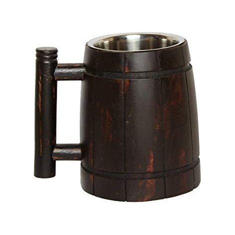 Chope à bière en bois faite à la main avec tasse en acier inoxydable de 532 ml Design vintage en forme de tonneau marron chope en bois unique pour homme idée cadeau de bière (1/5)