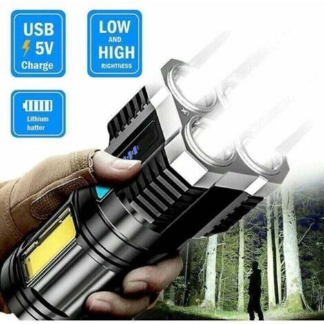 Ultra-bright 10,000,000 lm LED flashlight, USB rechargeable, tactical warm light (silver) (1/3)