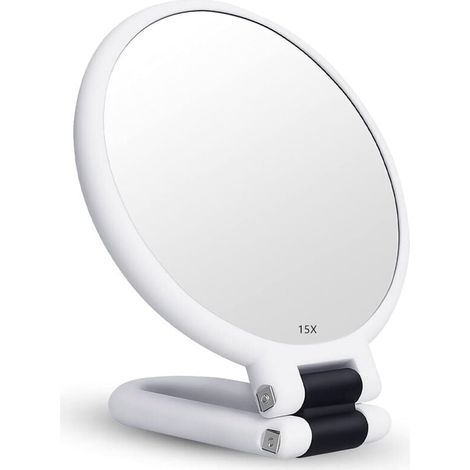 Specchio pieghevole bifacciale ingranditore 15x con manico, specchio per il trucco portatile, specchio per tavolozza da parrucchiere, specchio pieghevole utilizzato per vari dettagli del trucco (argen (1/4)