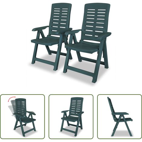 Chaises pliables -  Chaises inclinables de jardin lot de 2 Plastique Vert (1/5)