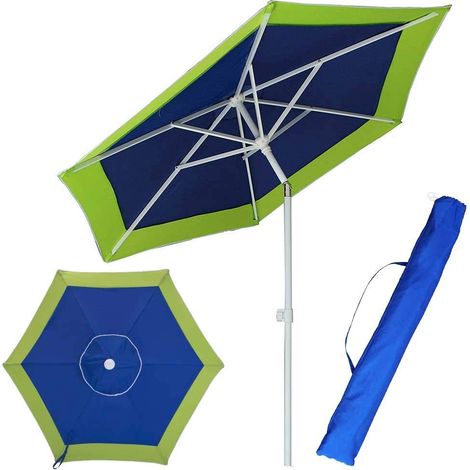 Parasol de plage de jardin avec poteau en acier pliable, revêtement en tissu anti-UV, diamètre 210 cm, avec bandoulière étui, vert, Ø 210 cm, Simple et minimaliste (1/5)