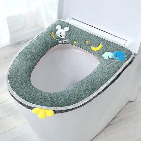 un Morceau De Sige De Toilette Souris En Lin Vert, Fermeture Glissire Universelle, Sige De Toilette Lavable, Sige De Toilette, Tanche (1/5)