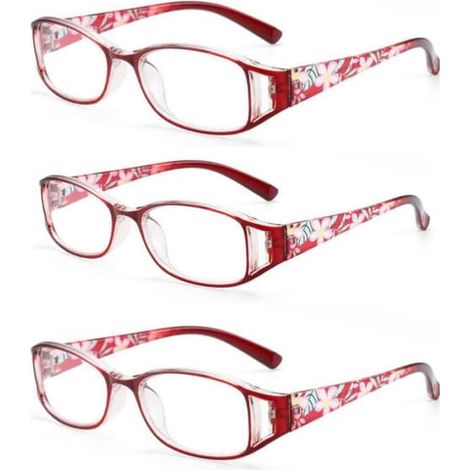 Lot de 3 paires de lunettes de lecture rouges pour femmes - Grossissement 2x, haute qualité (1/2)