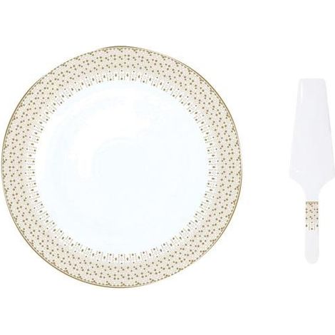Easy-life Piatto per torte dorato in porcellana bianca, 32 cm