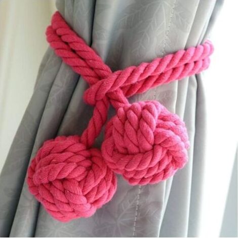 2 Pair Embrasse à Rideaux Pompon Tricot Rideau Corde Pince/Boucle à Rideaux Double Boules Tressées Décoratives Embrasse de Rideaux Corde Coton Accessoires de Rideau pour Maison Salon Chambre B (1/4)