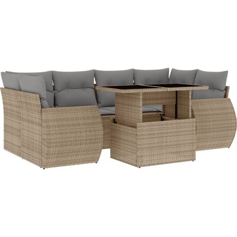 vidaXL Set Divani da Giardino 7 pz con Cuscini Beige in Polyrattan (1/5)