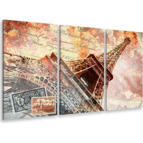 Tableau triptyque Tableau photo tour eiffel et art abstrait - 90x60 cm (1/5)