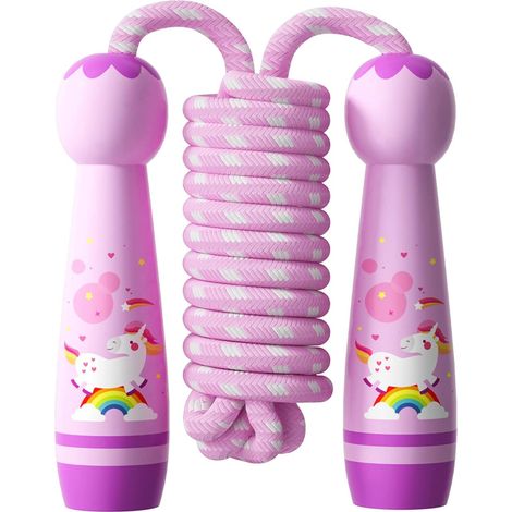Children's Skipping Rope, 2.5 m Wooden Adjustable Non-Slip Handle Colourful Cotton Rope Jump Rope for Boys Girls Fitness Training Exercise Outdoor Activities (1/5)
