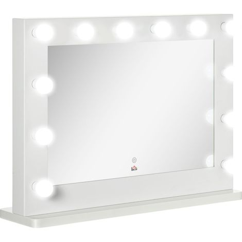 Miroir Hollywood avec éclairage LED, 12 ampoules dimmables, commande tactile, mémoire, 80 x 60 cm, cadre métal blanc, pour maquillage - CHICFURN (1/5)