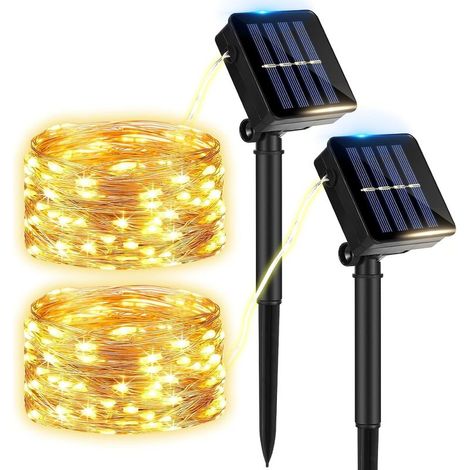 Lot de 2 Guirlande Solaire Exterieur Jardin, 12M 100 LED Noël Guirlande Lumineuse Solaire 8 Modes Étanche Fil Cuivre Lumière pour Sapin de Noël, Jardin, Terrasse, Balcon ,Guirlande lumineuse solaire (1/5)