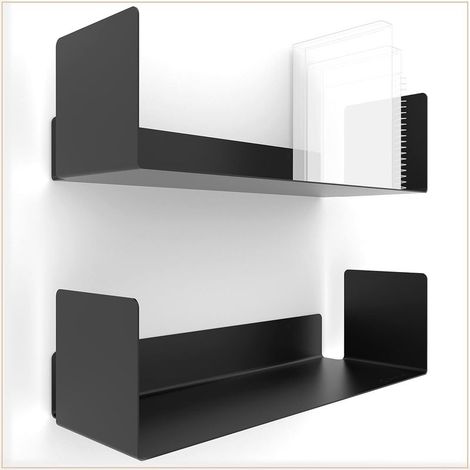 Lot de 2 étagères murales (Noire) - [2X 40cm] Etagere Flottante Murale ou Etagere Livre Murale - Etagere Murale Blanc, Planche Murale, Tablette Murale (1/2)