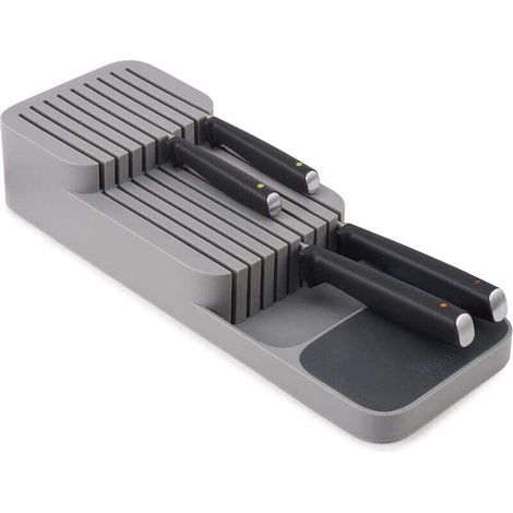 Organiseur à couteaux pouvant contenir jusqu'à 9 couteaux - design compact, gris. Rangement pour la cuisine et les tiroirs. (1/4)