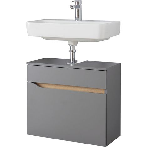 Badezimmer Waschbeckenunterschrank QENA-66 in Quarzgrau Matt Touch mit Riviera Eiche quer Nb., B/H/T ca. 60/53/33 cm (1/5)