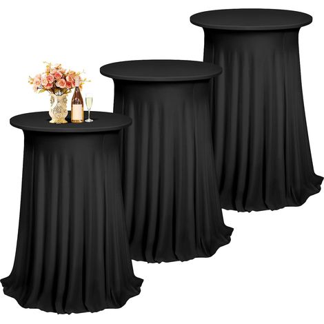 Lot de 3 Housse Mange Debout Noir 80x110cm, Nappe Mange Debout pour Table Haute avec Jupe Ø80-85 cm, Extensibles en Spandex Nappe pour Cocktail pour Banquet Mariage Anniversaire Bar Table (1/5)
