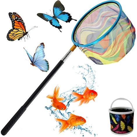 Teleskop-Fischernetz für Kinder, 66–173 cm, Schmetterlingsnetz, Kinderfischernetz mit faltbarem Eimer für Strand, Angeln, Insekten, Teich, Garten, Schwimmbad (1/5)