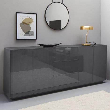 Madia 4 ante 2 cassetti per Soggiorno Moderna 220,1x41,4x86cm - ENIGMA - Colore: antracite laccato (1/5)