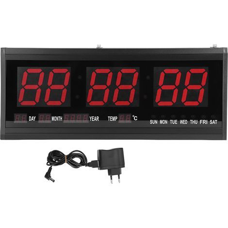 Große, moderne digitale LED-Wanduhr mit Datums- und Temperaturanzeige, 12- oder 24-Stunden-Format, EU-Stecker 110-240 V. (1/5)