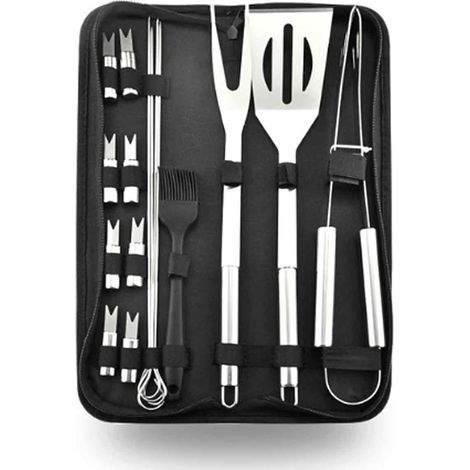 Ensemble d'accessoires pour barbecue facile à nettoyer, comprenant 16 ustensiles en acier inoxydable compatibles lave-vaisselle et dotés de poignées ergonomiques.-AquaForge (1/5)